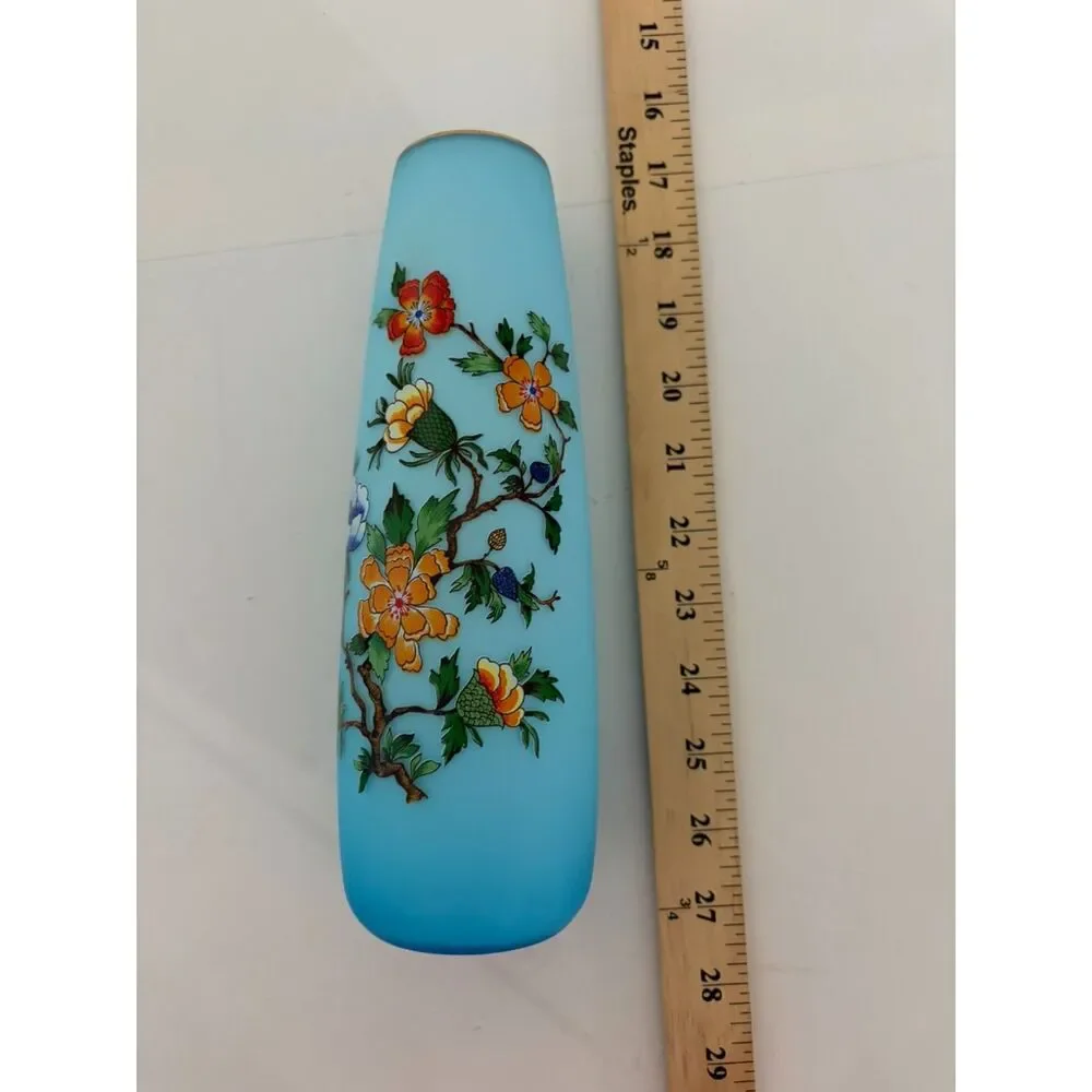 1914 Blue Cased vase Italy bright blue cased art glass vase with hand painted